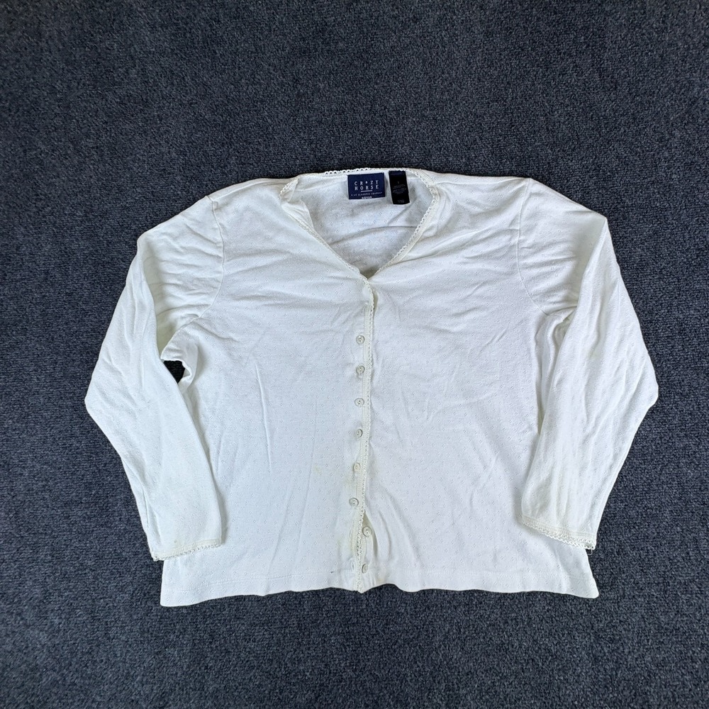 Crazy Horse by Liz Claiborne Cardigan Sweater Womens 1 White Cotton Button Front